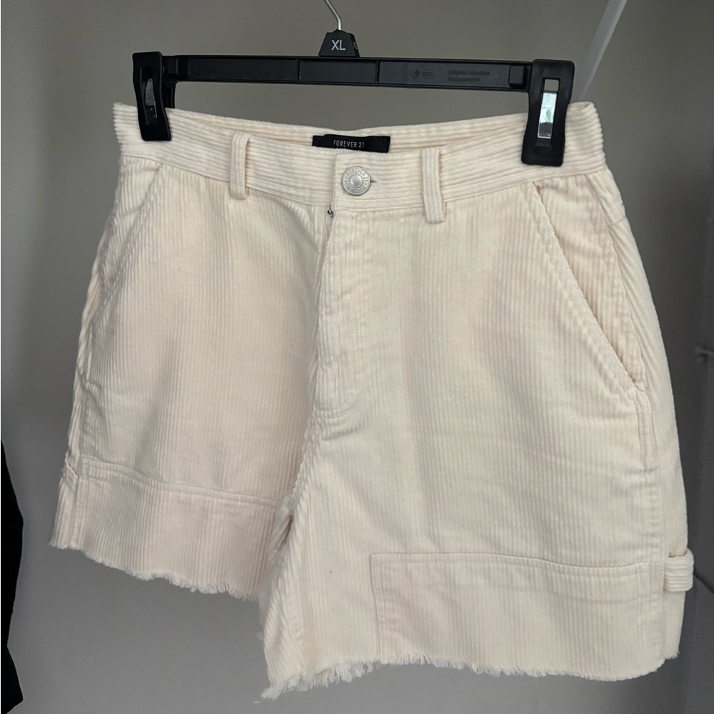 Forever 21 Cream Corduroy Cargo Shorts